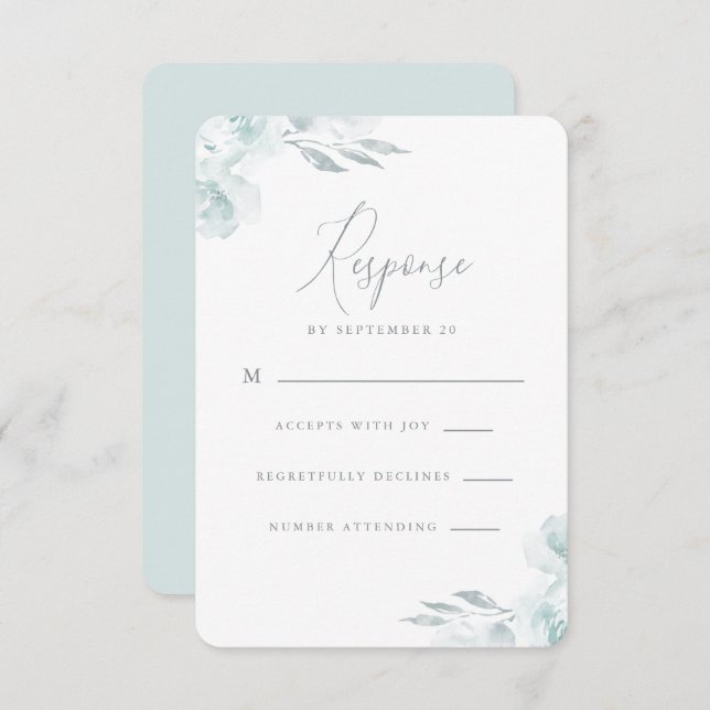 Elegant Dusty Blue Watercolor Floral Wedding Rsvp (Front/Back)