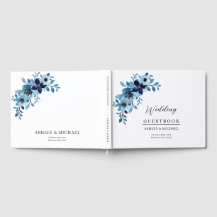 elegant dusty Blue watercolor flower bouquet Guest Book