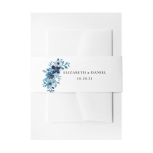 elegant dusty Blue watercolor flower bouquet Invitation Belly Band