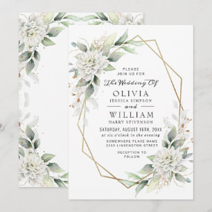 Elegant Dusty Blue Watercolor Greenery Wedding Invitation