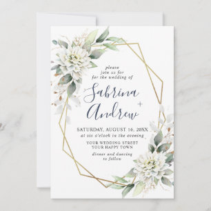 Elegant Dusty Blue Watercolor Greenery Wedding Invitation