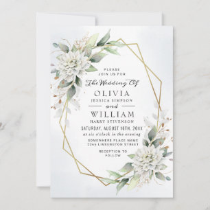 Elegant Dusty Blue Watercolor Greenery Wedding Invitation