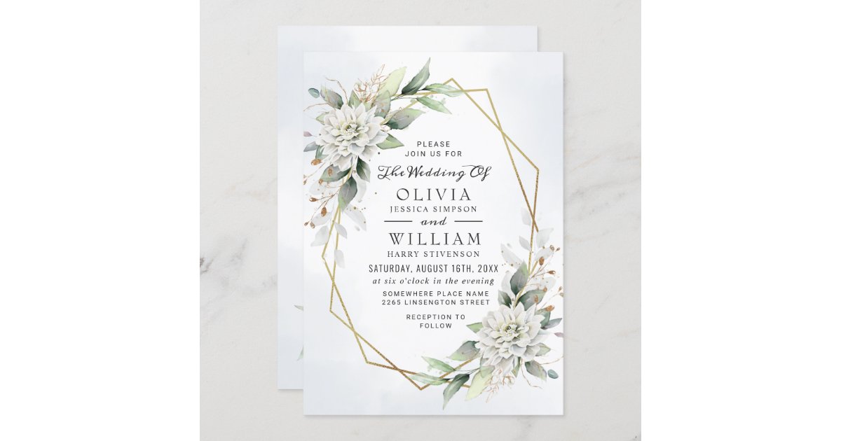 Elegant Dusty Blue Watercolor Greenery Wedding Invitation