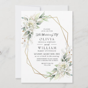 Elegant Dusty Blue Watercolor Greenery Wedding Invitation