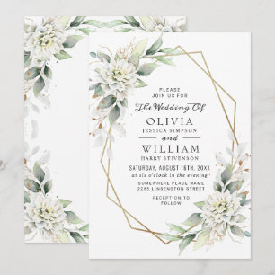 Elegant Dusty Blue Watercolor Greenery Wedding Invitation
