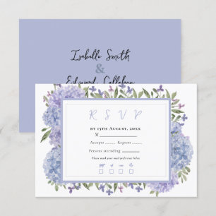 Elegant Dusty Blue  Watercolor Hydrangeas Wedding RSVP Card