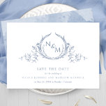 Elegant Dusty Blue Watercolor Monogram Save The Date<br><div class="desc">Announce your wedding date with this striking wedding save the date card featuring exquisite hand drawn botanical monogram elegantly framing couples initials in dusty blue hues. Simple, elegant, timeless and clean style. Back with beautiful watercolor wash background in dusty blue and blue hues and extra text sections for any more...</div>