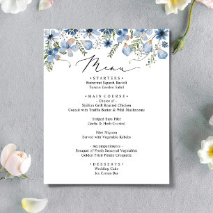 Elegant Dusty Blue Watercolor Wedding Menus