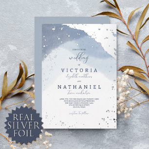 Elegant Dusty Blue Watercolor Wedding Silver