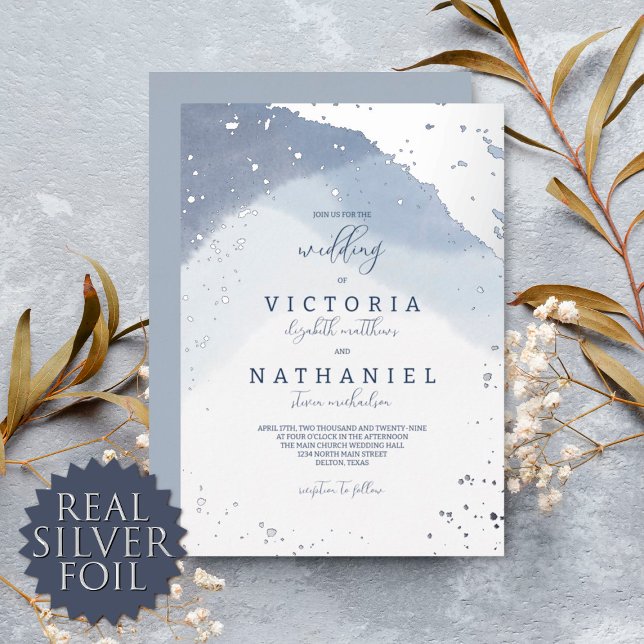 Elegant Dusty Blue Watercolor Wedding Silver (Creator Uploaded)