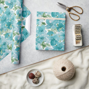 Elegant Dusty Blue Watercolor Wildflower Wrapping Paper