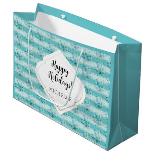 Elegant Dusty Blue Watercolor Wildflowers Monogram Large Gift Bag
