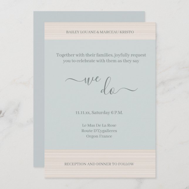 Elegant Dusty Blue We Do WoodGrain Stripes Wedding Invitation (Front/Back)