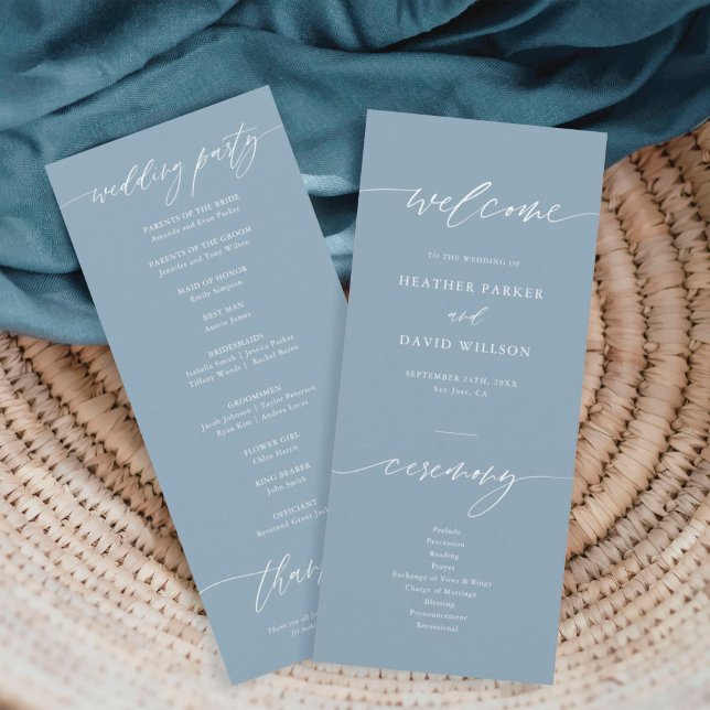 Elegant Dusty Blue Wedding Ceremony Programme (Creator Uploaded)