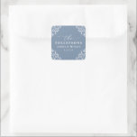 Elegant Dusty Blue Wedding Classic Square Sticker<br><div class="desc">These elegant dusty blue wedding favour stickers are perfect to seal your wedding favour bags or to put on other wedding favours. They feature a vintage dusty blue corners design with elegant text.</div>