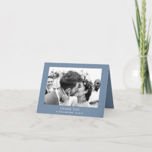 Elegant Dusty Blue Wedding   Coastal Modern Photo Thank You Card
