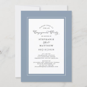 Elegant Dusty Blue Wedding Engagement Party Invitation