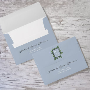 Elegant Dusty Blue Wedding Envelope with Monogram