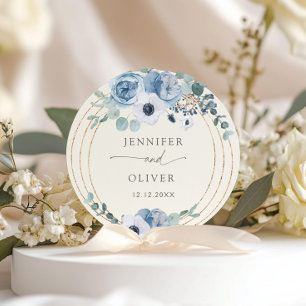 Elegant Dusty blue wedding favour Classic Round St Sticker