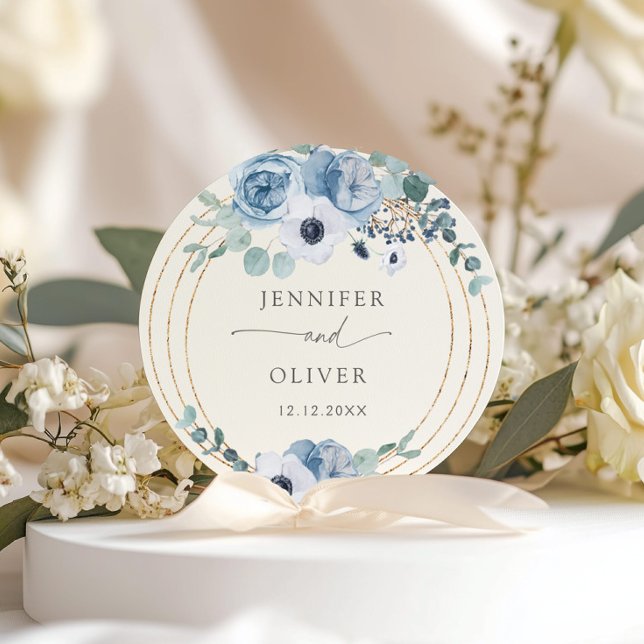 Elegant Dusty blue wedding favour Classic Round St Sticker (Creator Uploaded)