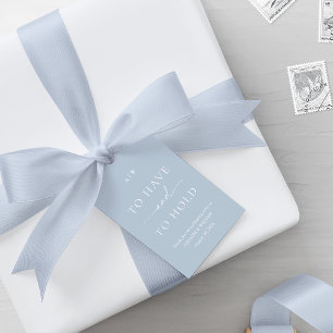 Elegant Dusty Blue Wedding Favour Tag with QR Code