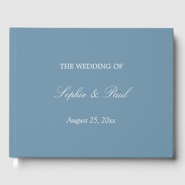 Elegant Dusty Blue Wedding Guest Book (Front)
