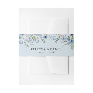 Elegant Dusty Blue Wedding Invitation Belly Band