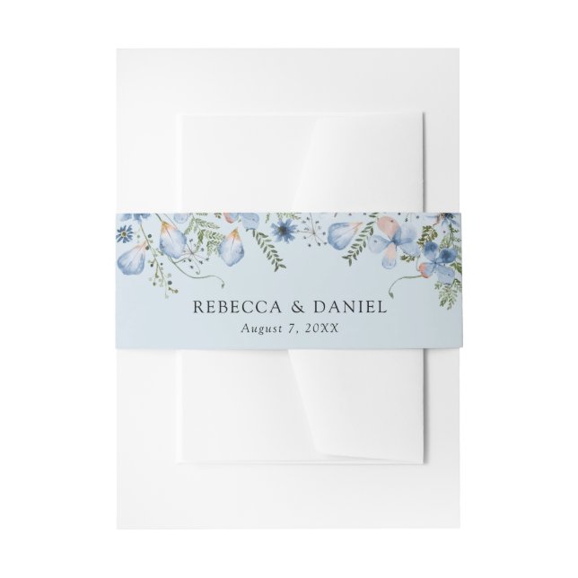 Elegant Dusty Blue Wedding Invitation Belly Band (Front Example)
