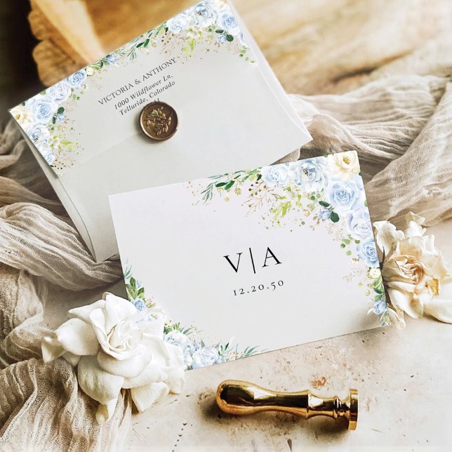 Elegant Dusty Blue Wedding Invitation Envelope (Creator Uploaded)