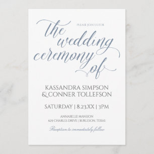 Elegant Dusty Blue Wedding Invitations-Calligraphy Invitation