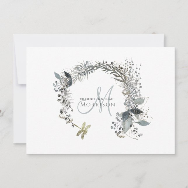 Elegant Dusty Blue Wedding Monogram Card (Front)