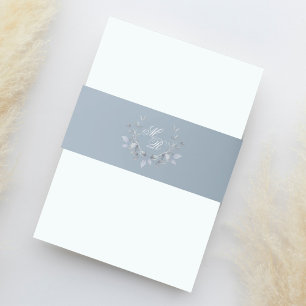 Elegant Dusty Blue Wedding Monogram Invitation Belly Band