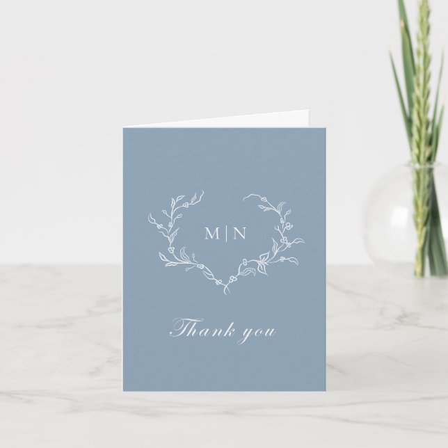 Elegant Dusty Blue Wedding Monogram Photo  Thank You Card (Front)
