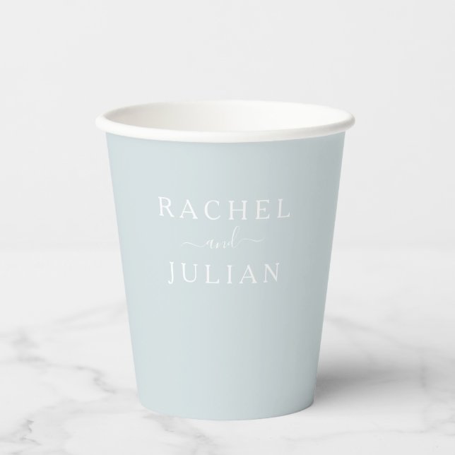 elegant dusty blue wedding paper cups (Front)