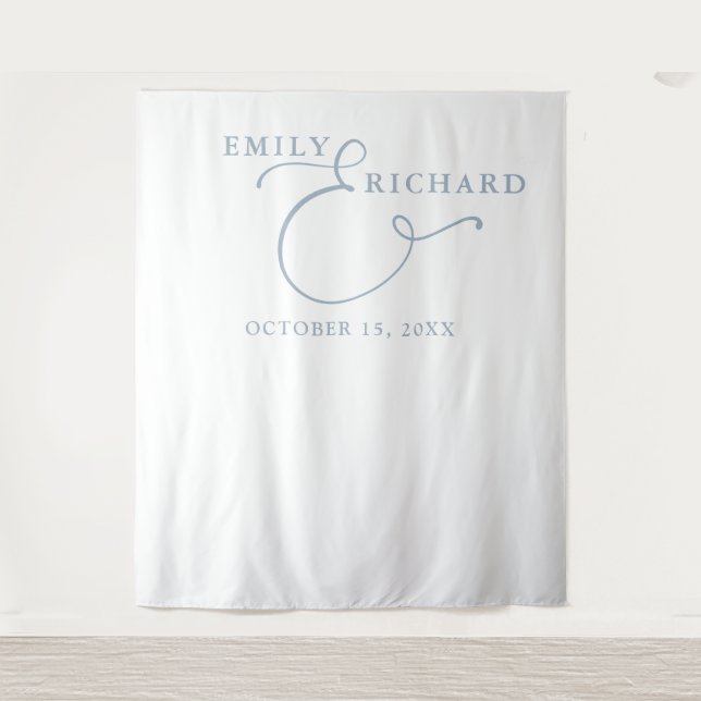 Elegant Dusty Blue Wedding Photo Backdrop Tapestry (Front)