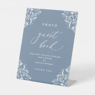Elegant Dusty Blue Wedding Photo Guest Book Sign
