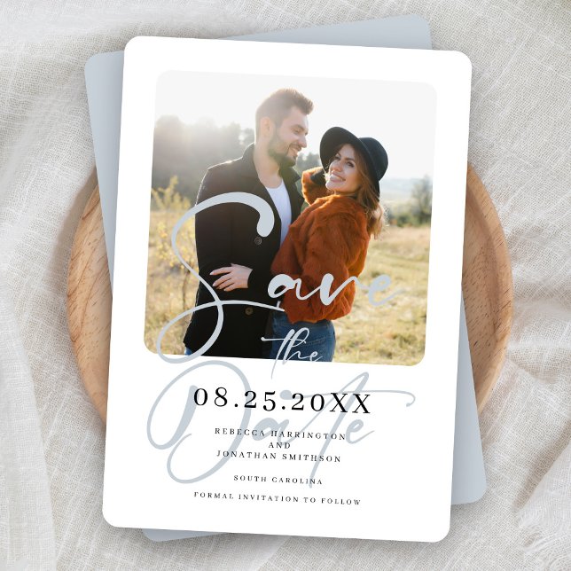 Elegant Dusty Blue Wedding Photo Save The Date (Creator Uploaded)