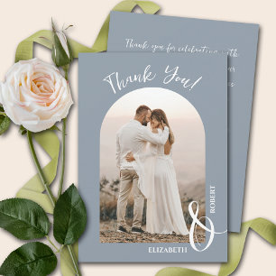 Elegant Dusty Blue Wedding Photo Thank You Card