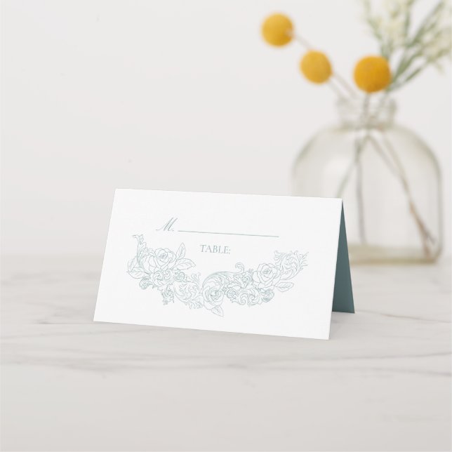 Elegant Dusty Blue Wedding Place Card (Front)