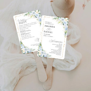 Elegant Dusty Blue Wedding Program  Hand Fan