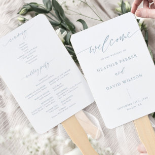 Elegant Dusty Blue Wedding Program Hand Fan