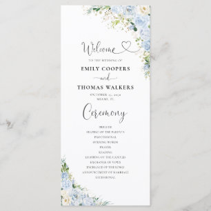 Elegant Dusty Blue Wedding Program Programme