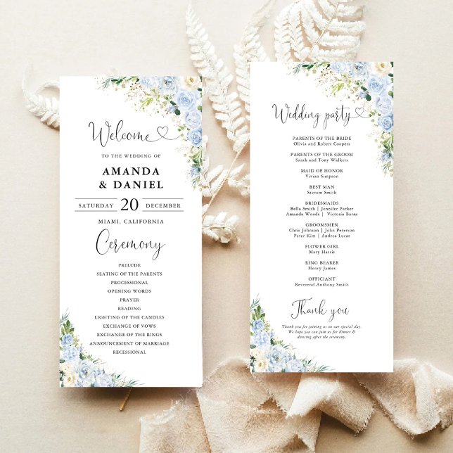 Elegant Dusty Blue Wedding Program Programme (Creator Uploaded)