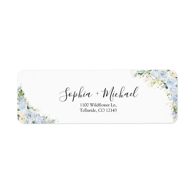 Elegant Dusty Blue Wedding Return Address Label (Front)