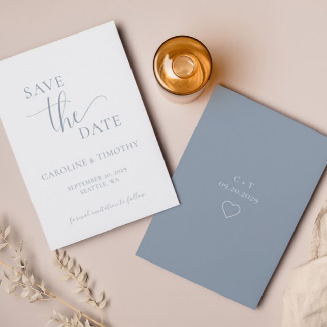 Elegant Dusty Blue Wedding Save The Date Card (Creator Uploaded)