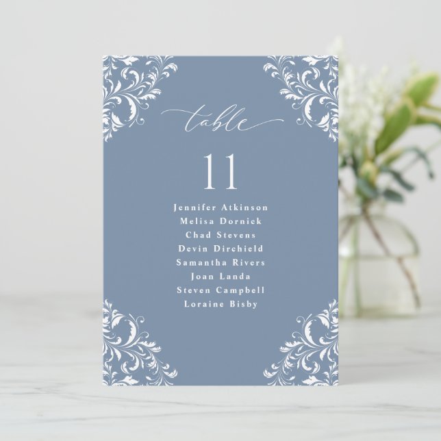 Elegant Dusty Blue Wedding Seating Chart Sign Card (Standing Front)