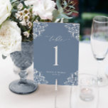 Elegant Dusty Blue Wedding Table Numbers Cards<br><div class="desc">Elegant Dusty Blue Wedding Table Numbers: Use these vintage, classic table numbers at your wedding reception or event. This design features the word "Table" in an elegant calligraphy with an ornate vintage corners design for a luxe look. It's set in dusty blue / blue grey / slate blue, but you...</div>