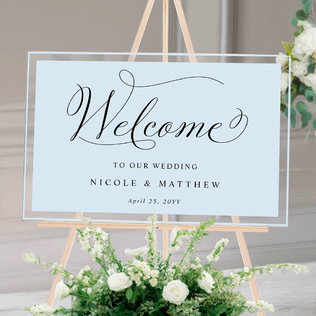 Elegant Dusty Blue Wedding Welcome Acrylic Sign (Creator Uploaded)