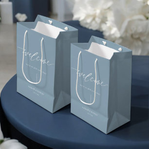 Elegant Dusty Blue Wedding Welcome Gift Bags