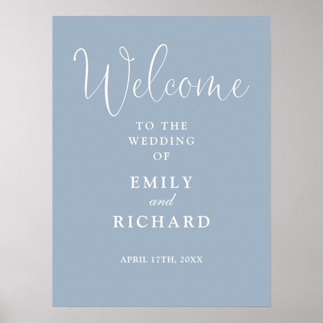 Elegant Dusty Blue Wedding Welcome Sign (Front)
